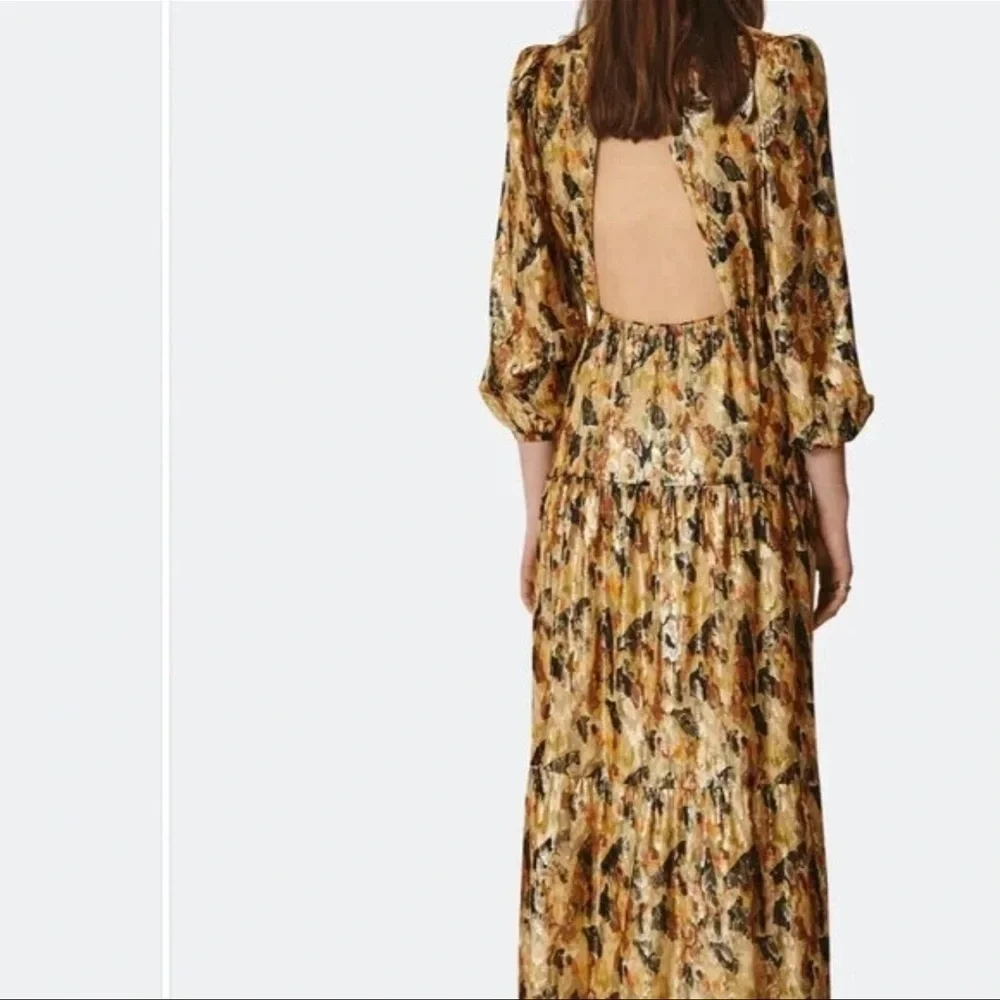 NWT BA&SH Gullian Multicolor Long Sleeve Open Back Silk-Blend Maxi Dress Sz XS - Picture 2 of 11